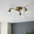 Hansen 3-Light Industrial Semi-Flush Ceiling Light (Antique Brass)