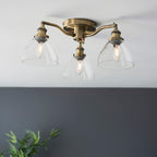 Hansen 3-Light Industrial Semi-Flush Ceiling Light (Antique Brass)