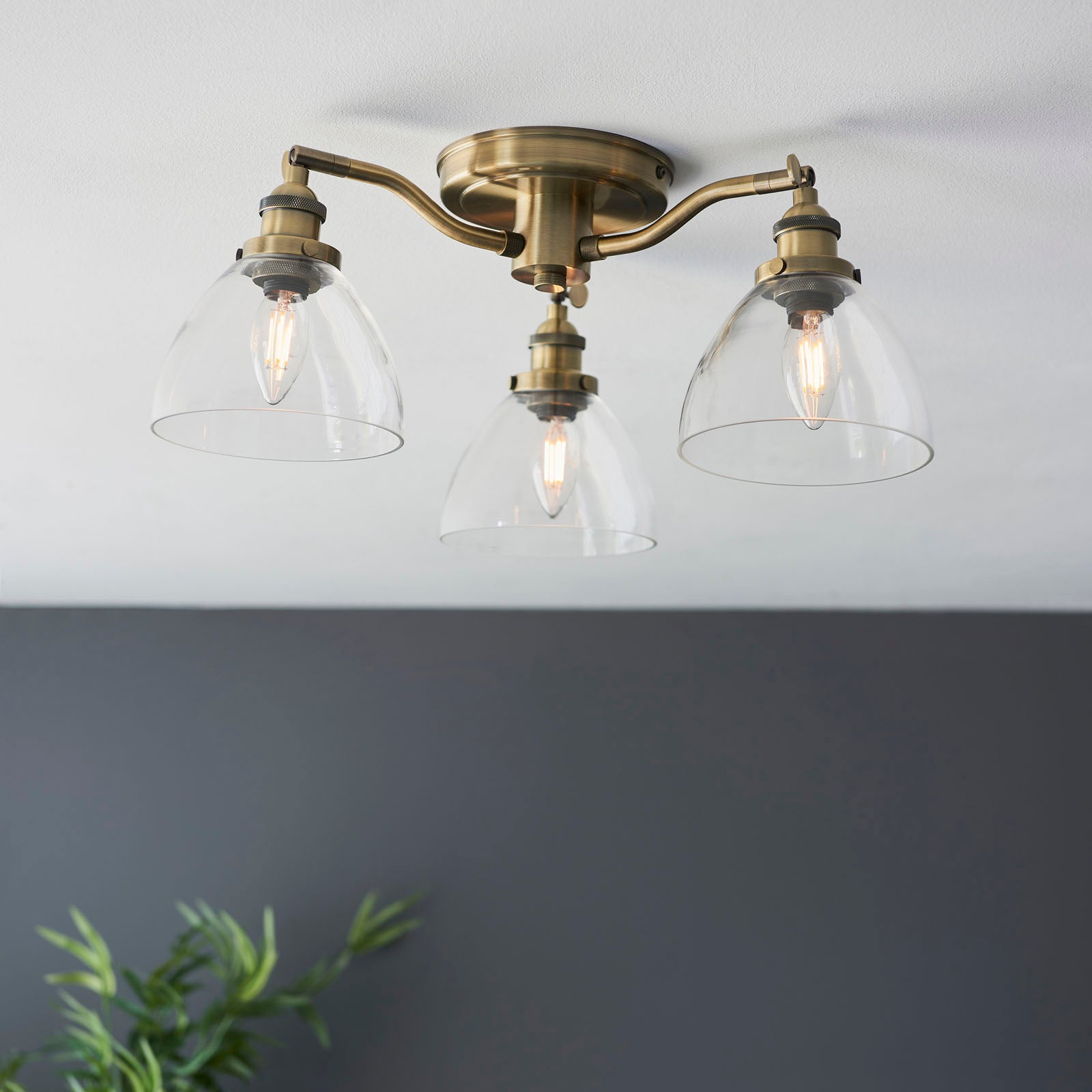 Hansen 3-Light Industrial Semi-Flush Ceiling Light (Antique Brass)