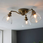 Hansen 3-Light Industrial Semi-Flush Ceiling Light (Antique Brass)