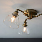 Hansen 3-Light Industrial Semi-Flush Ceiling Light (Antique Brass)