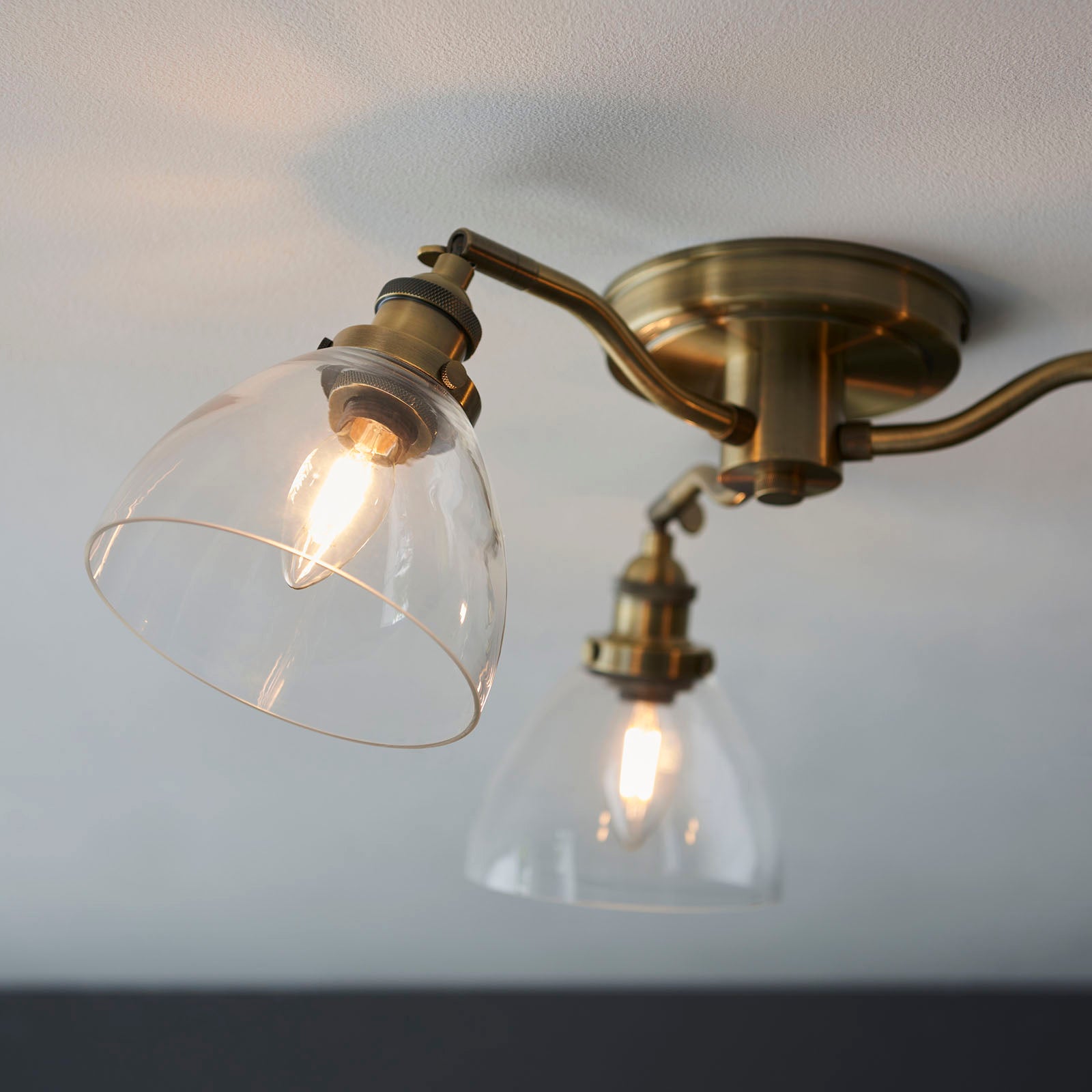Hansen 3-Light Industrial Semi-Flush Ceiling Light (Antique Brass)