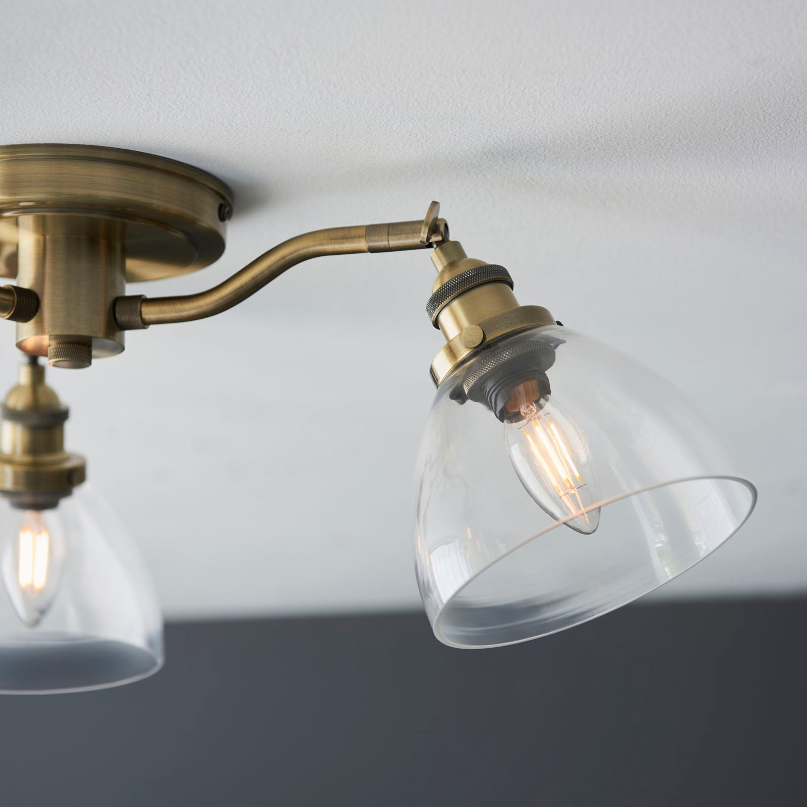 Hansen 3-Light Industrial Semi-Flush Ceiling Light (Antique Brass)