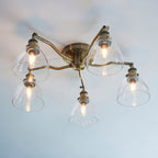 Hansen 5-Light Industrial Semi-Flush Ceiling Light (Antique Brass)