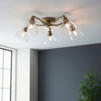 Hansen 5-Light Industrial Semi-Flush Ceiling Light (Antique Brass)