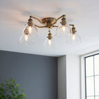 Hansen 5-Light Industrial Semi-Flush Ceiling Light (Antique Brass)