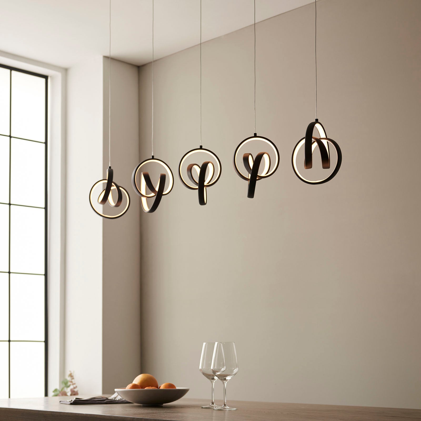 Cosma 5-Light Dimmable Black Pendant Light with Adjustable Height