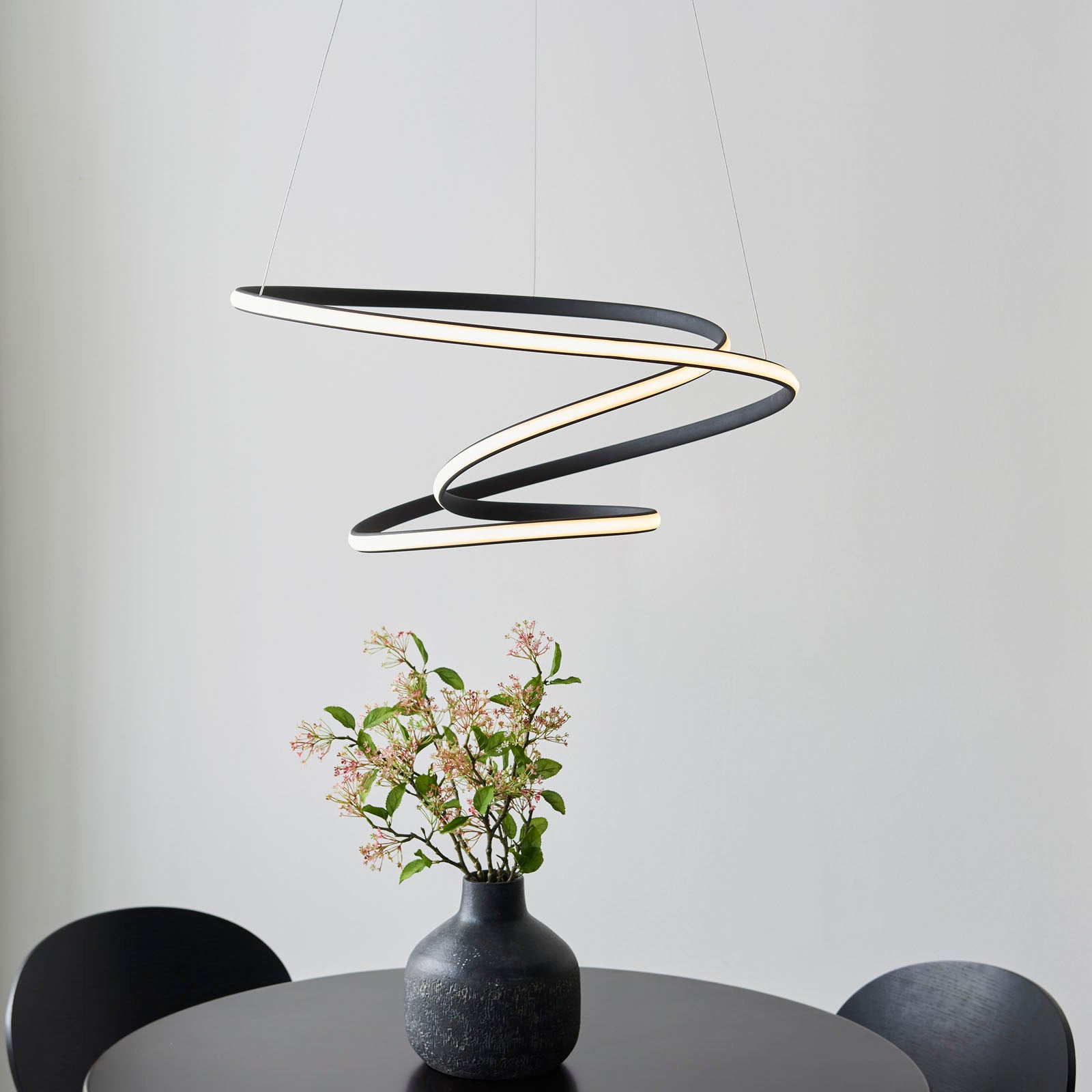 Dune 1-Light Black Pendant Light with Adjustable Height and White Diffuser