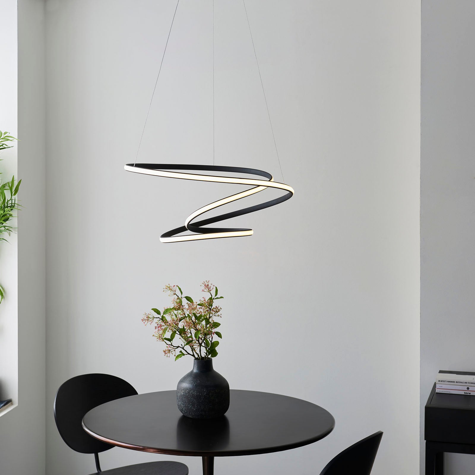 Dune 1-Light Black Pendant Light with Adjustable Height and White Diffuser