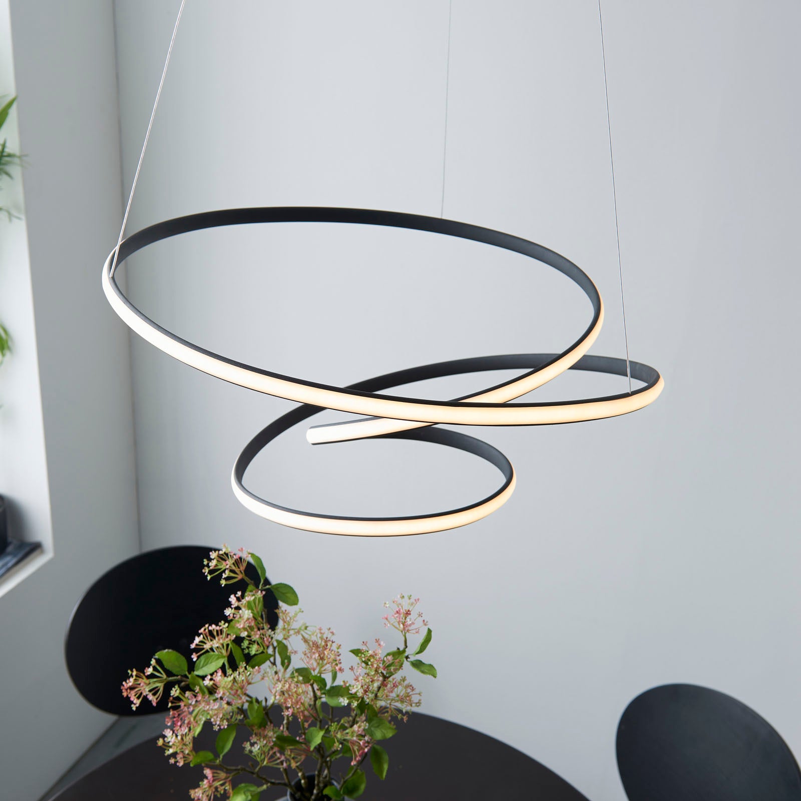 Dune 1-Light Black Pendant Light with Adjustable Height and White Diffuser