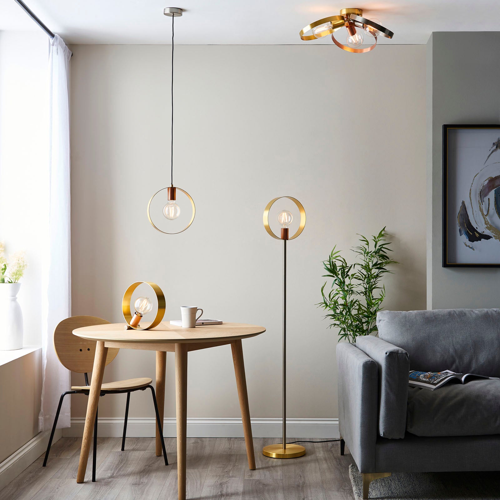 Hoop Black Brass & Copper Pendant Light