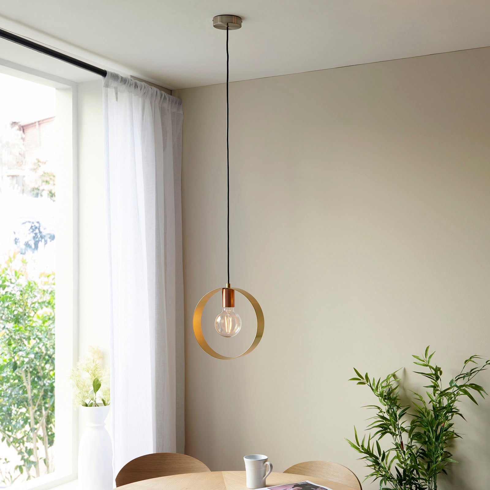 Hoop Black Brass & Copper Pendant Light