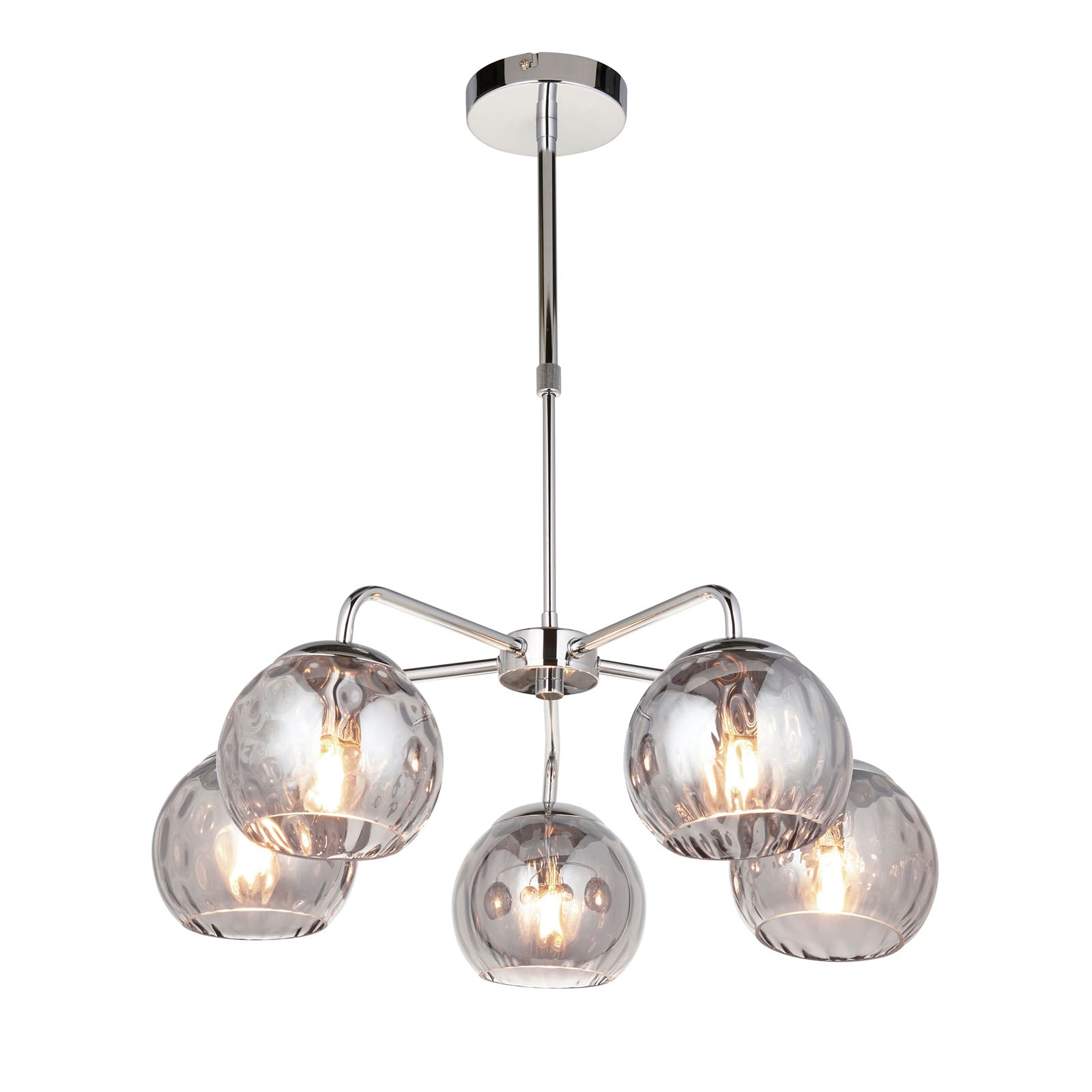 Dimple 5-Light Adjustable Smokey Mirrored Pendant with Chrome Finish