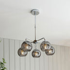 Dimple 5-Light Adjustable Smokey Mirrored Pendant with Chrome Finish