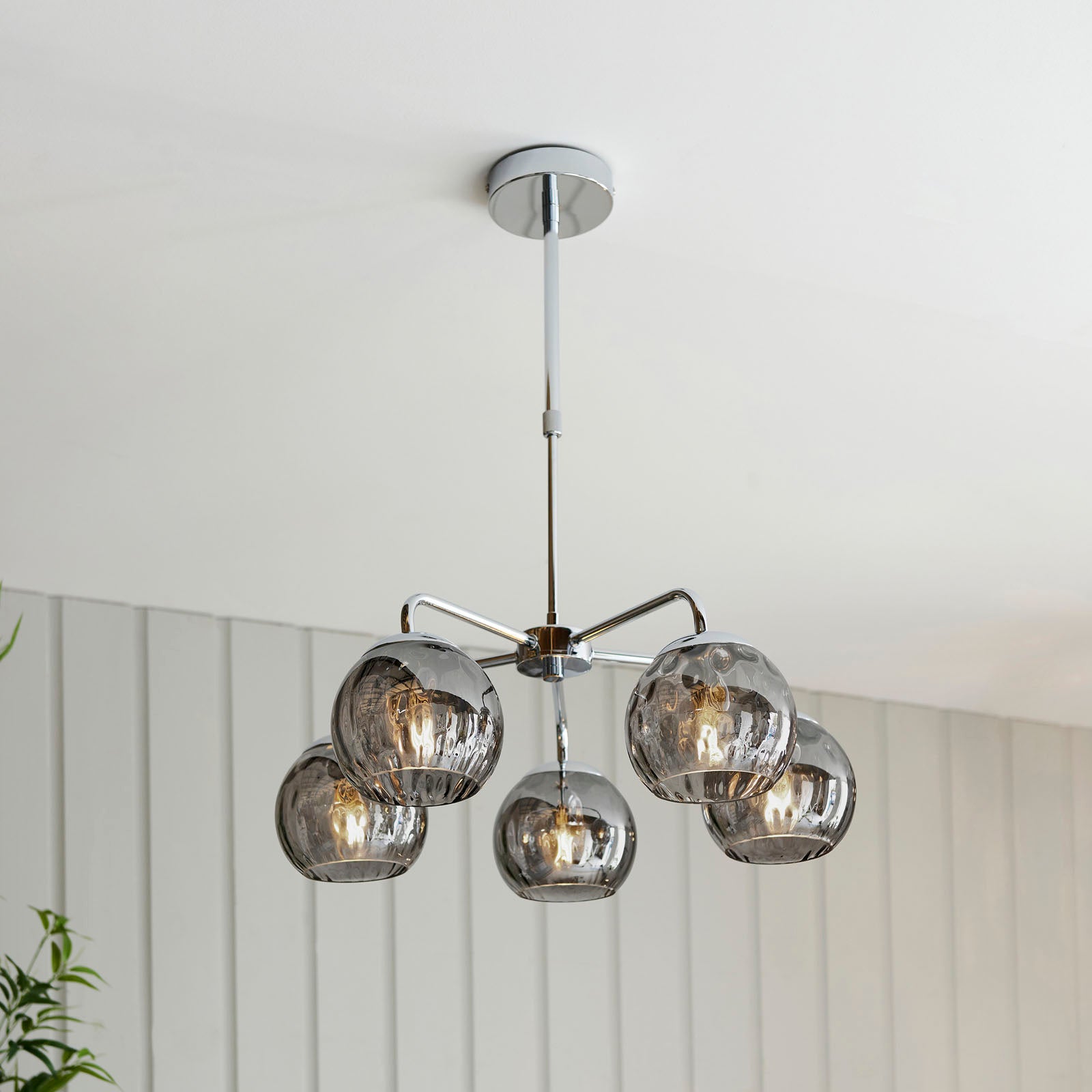 Dimple 5-Light Adjustable Smokey Mirrored Pendant with Chrome Finish