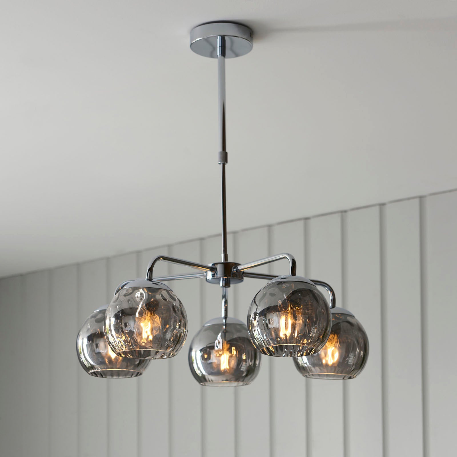 Dimple 5-Light Adjustable Smokey Mirrored Pendant with Chrome Finish