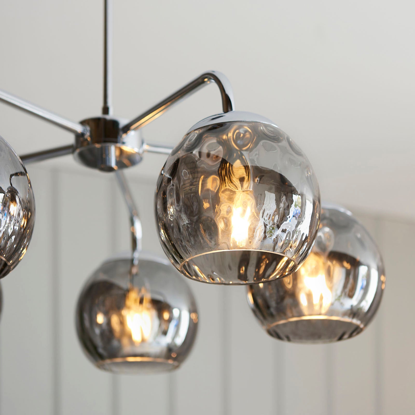Dimple 5-Light Adjustable Smokey Mirrored Pendant with Chrome Finish