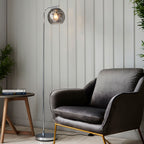 Dimple 1-Light Smokey Mirrored Floor Lamp with Chrome Finish