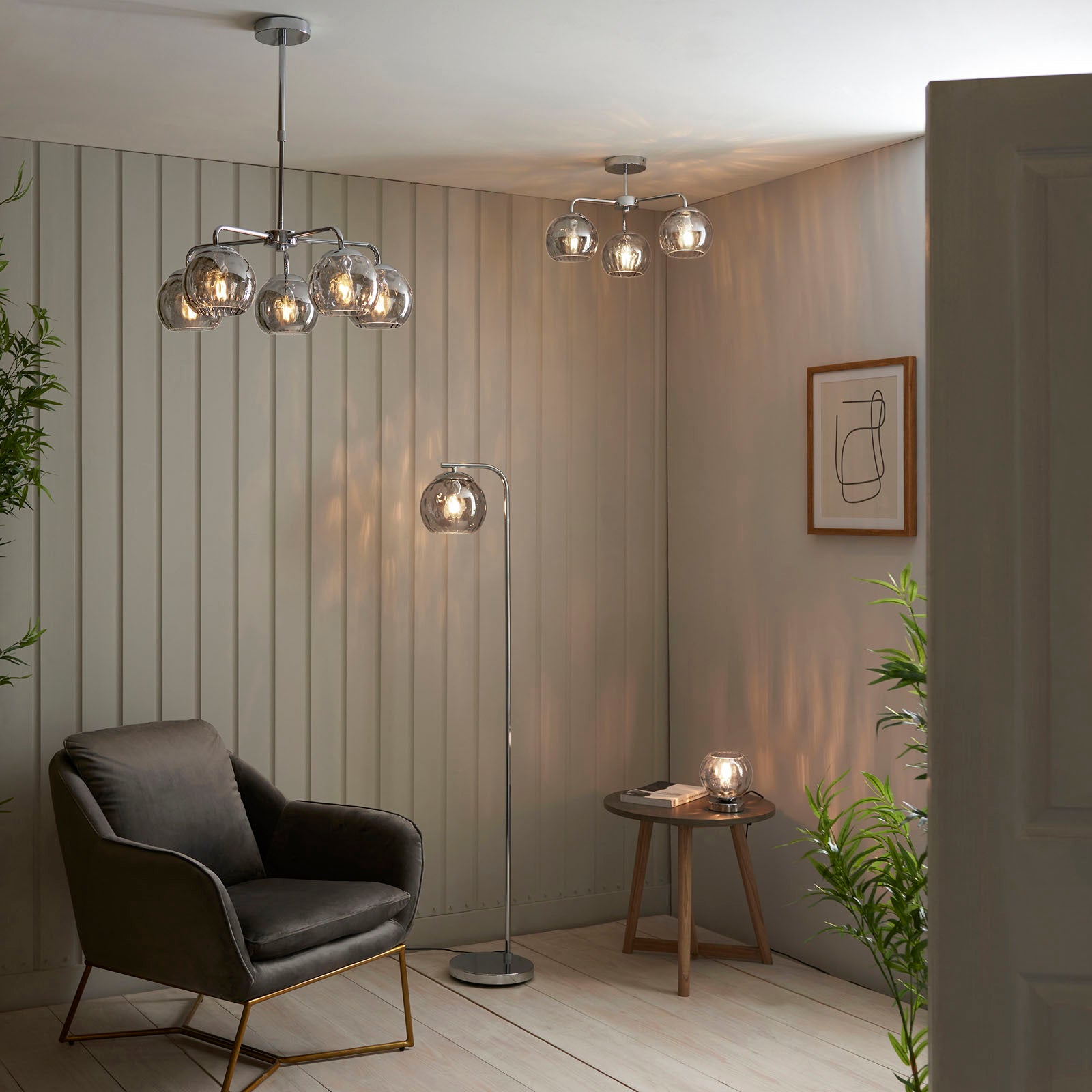 Dimple 1-Light Smokey Mirrored Floor Lamp with Chrome Finish