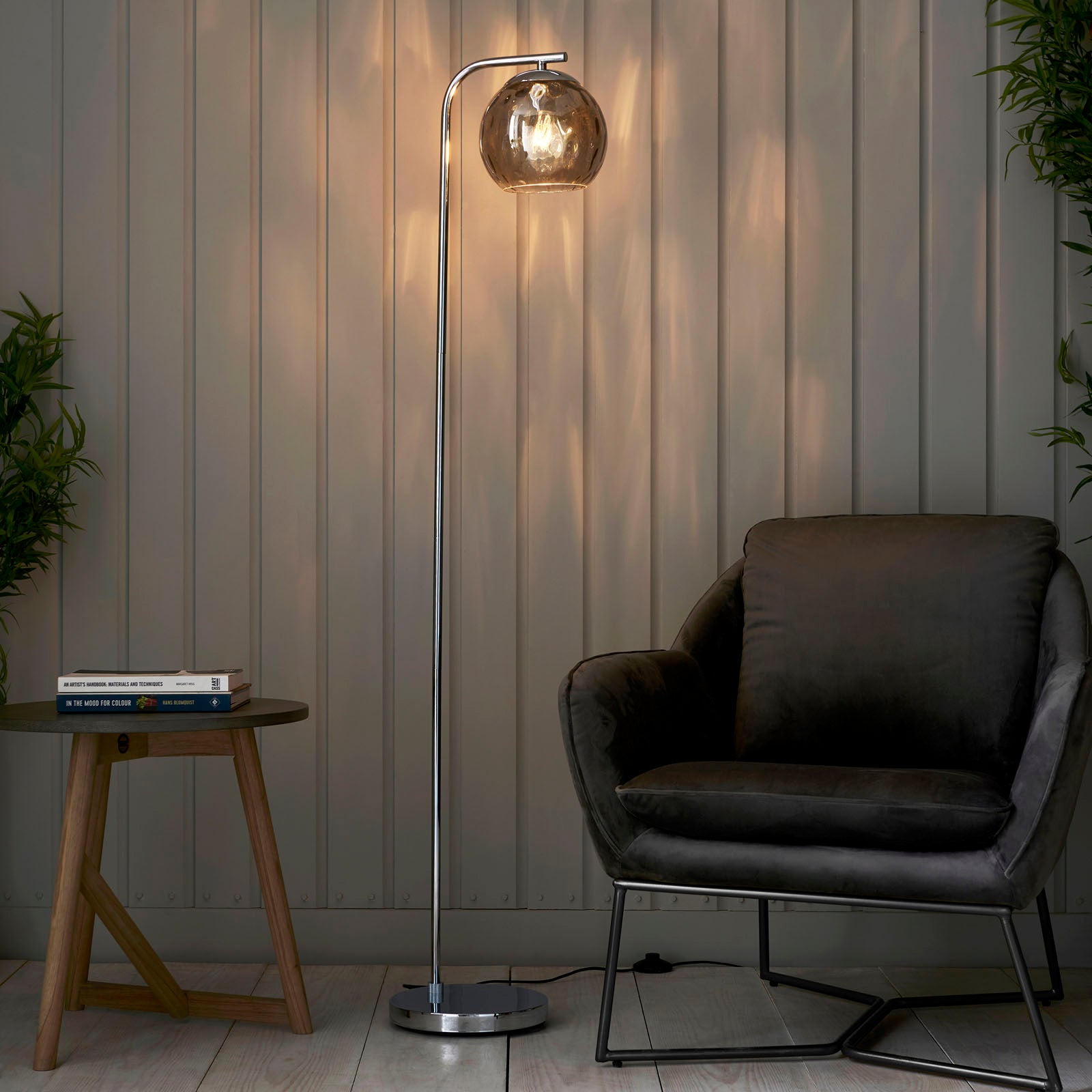 Dimple 1-Light Smokey Mirrored Floor Lamp with Chrome Finish