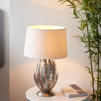 Delphine 1-Light Silver Leaf Floral Table Lamp with Fabric Shade