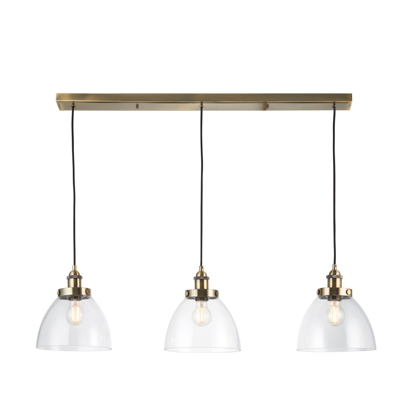 Hansen 3-Light Industrial Linear Semi-Flush Ceiling Light (Antique Brass)