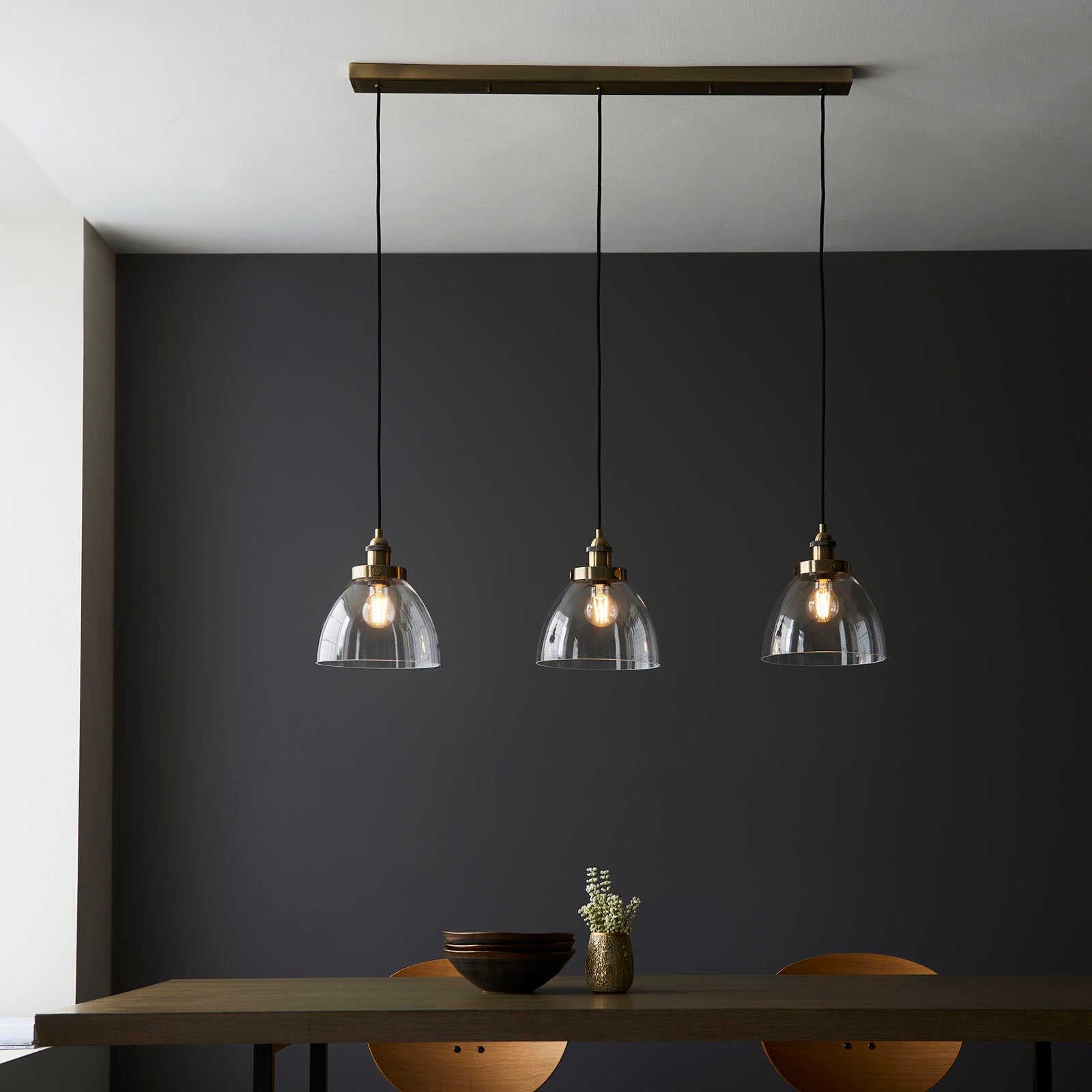 Hansen 3-Light Industrial Linear Semi-Flush Ceiling Light (Antique Brass)
