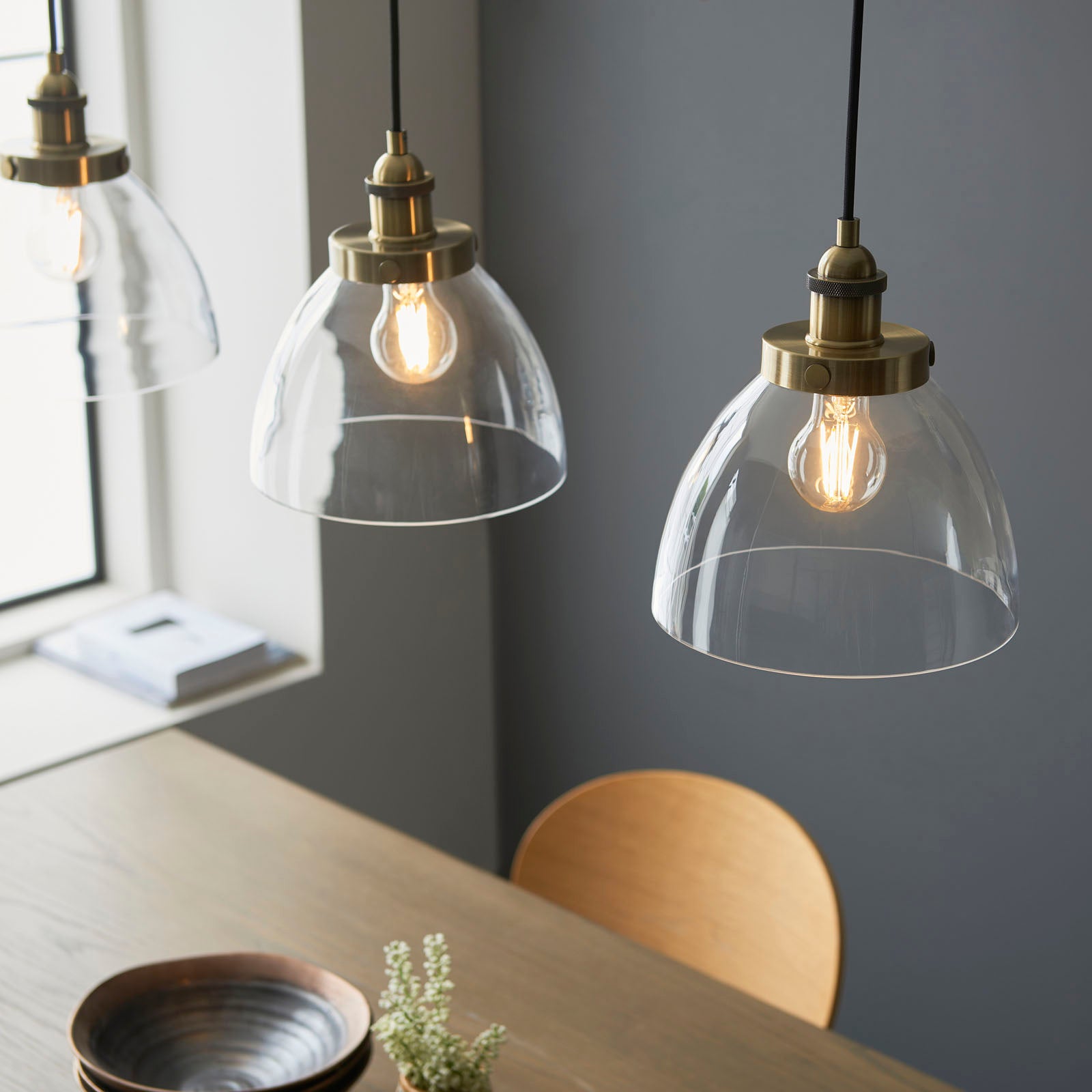 Hansen 3-Light Industrial Linear Semi-Flush Ceiling Light (Antique Brass)