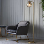 Dimple 1-Light Champagne Glass Floor Lamp with Brushed Brass Finish