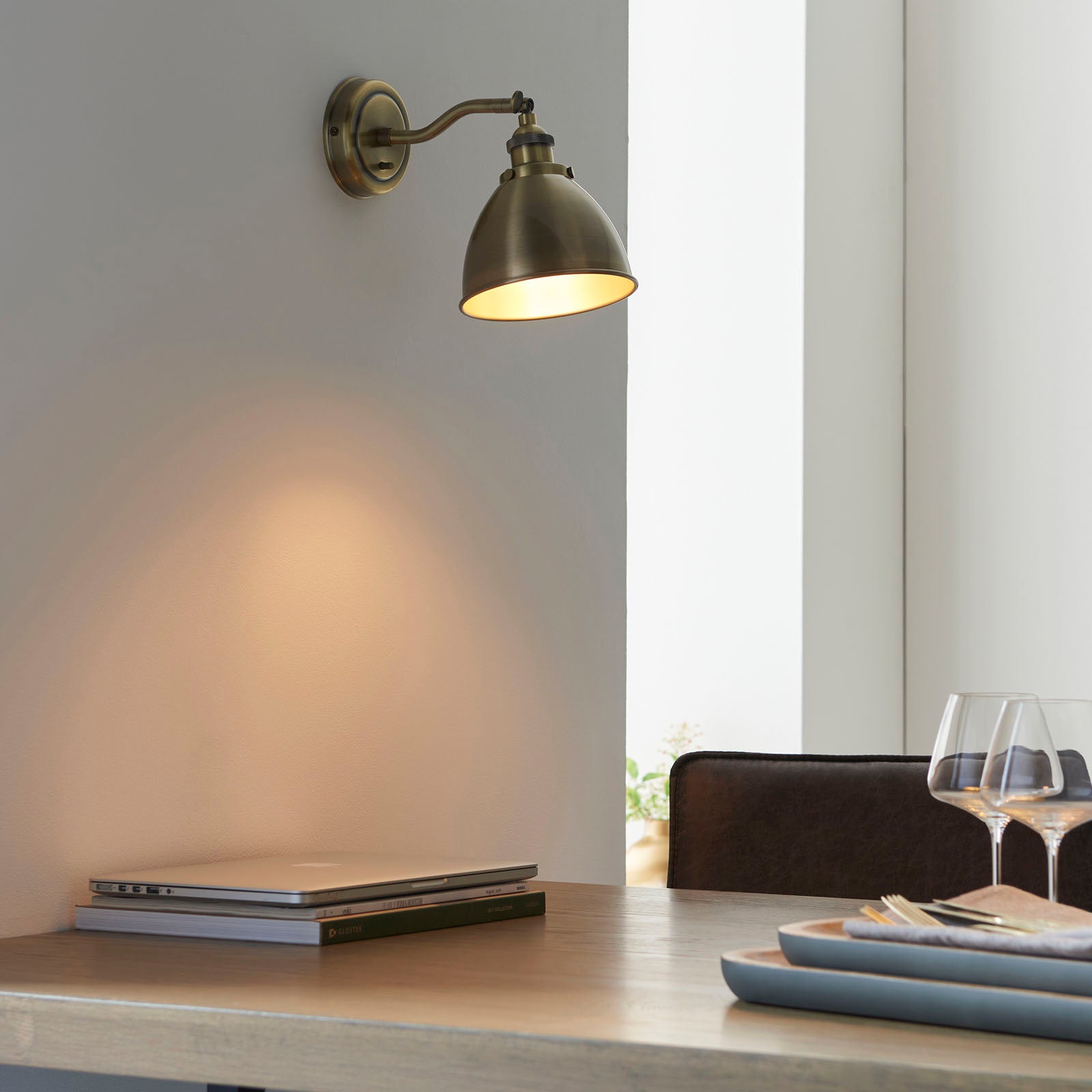 Franklin 1-Light Adjustable Industrial Wall Light - Antique Brass Finish