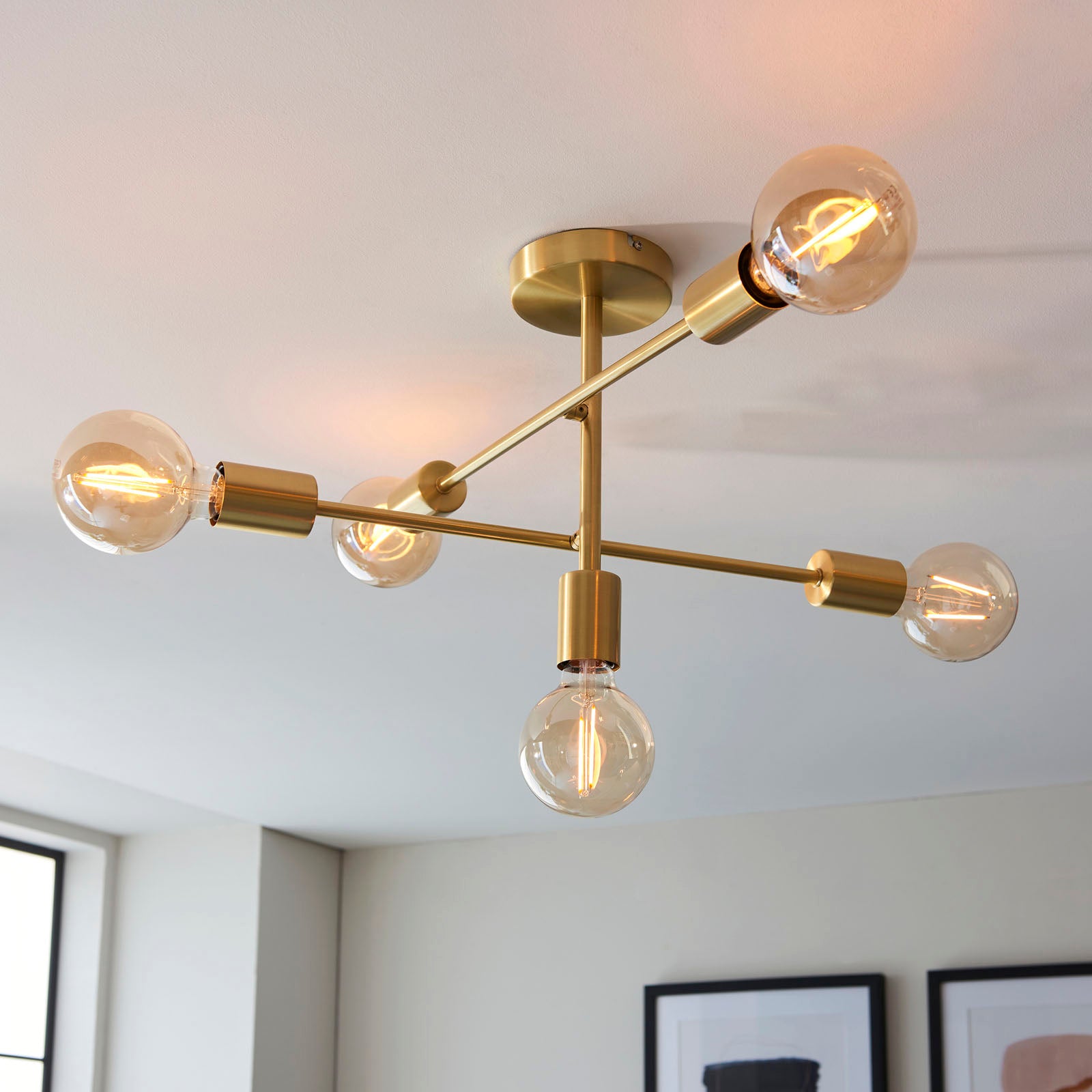 Studio Brushed Brass 5-Light Semi-Flush Ceiling Light