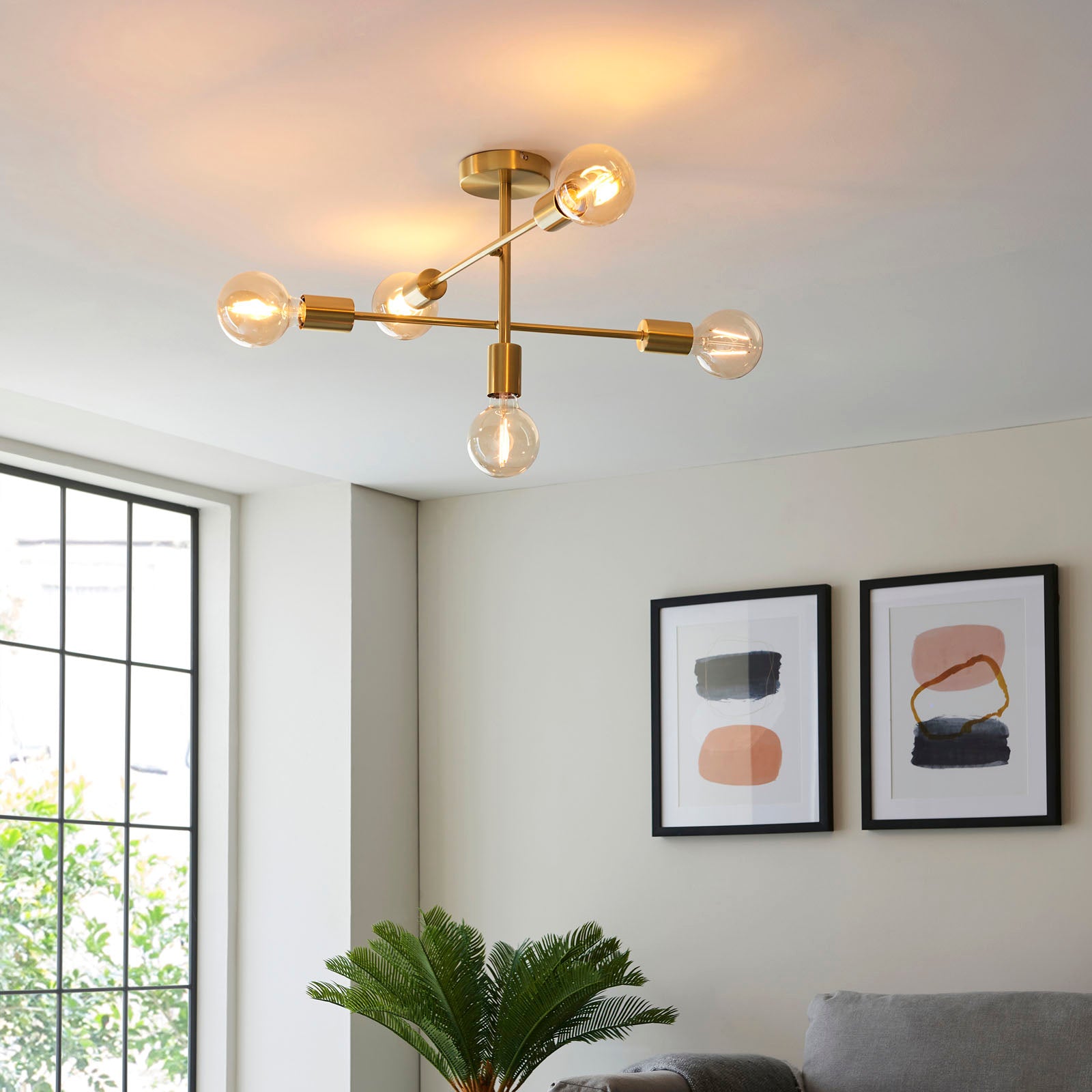 Studio Brushed Brass 5-Light Semi-Flush Ceiling Light