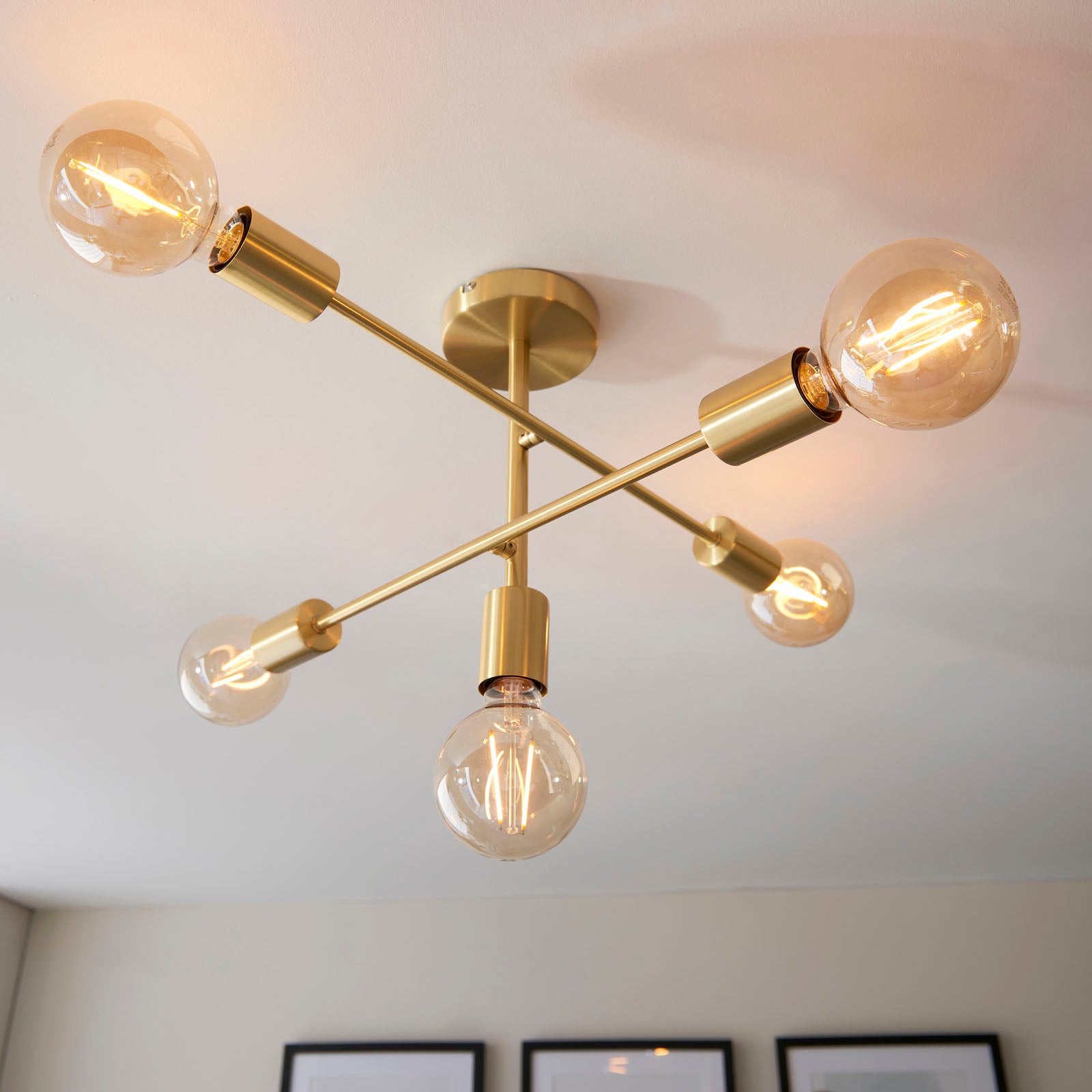 Studio Brushed Brass 5-Light Semi-Flush Ceiling Light