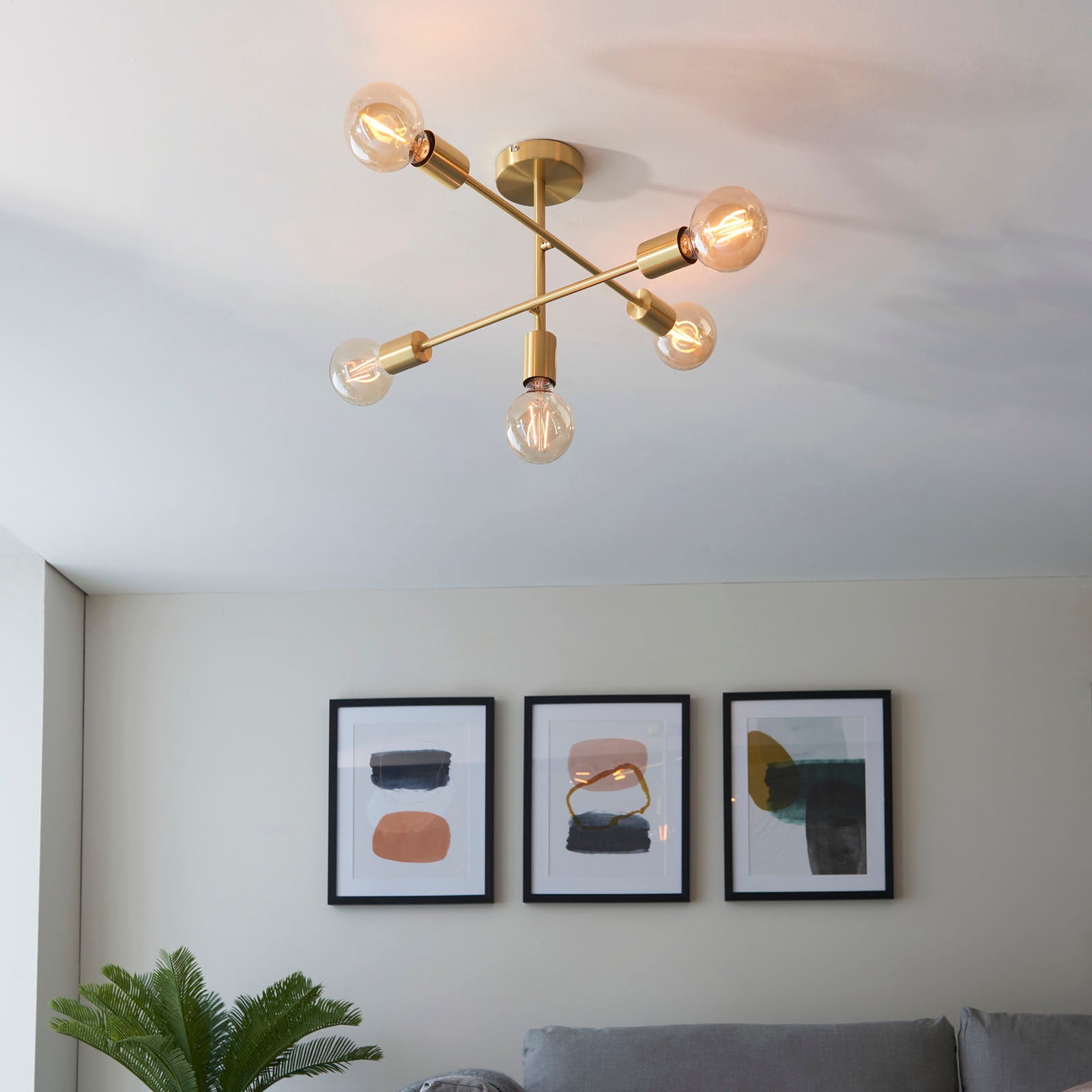 Studio Brushed Brass 5-Light Semi-Flush Ceiling Light