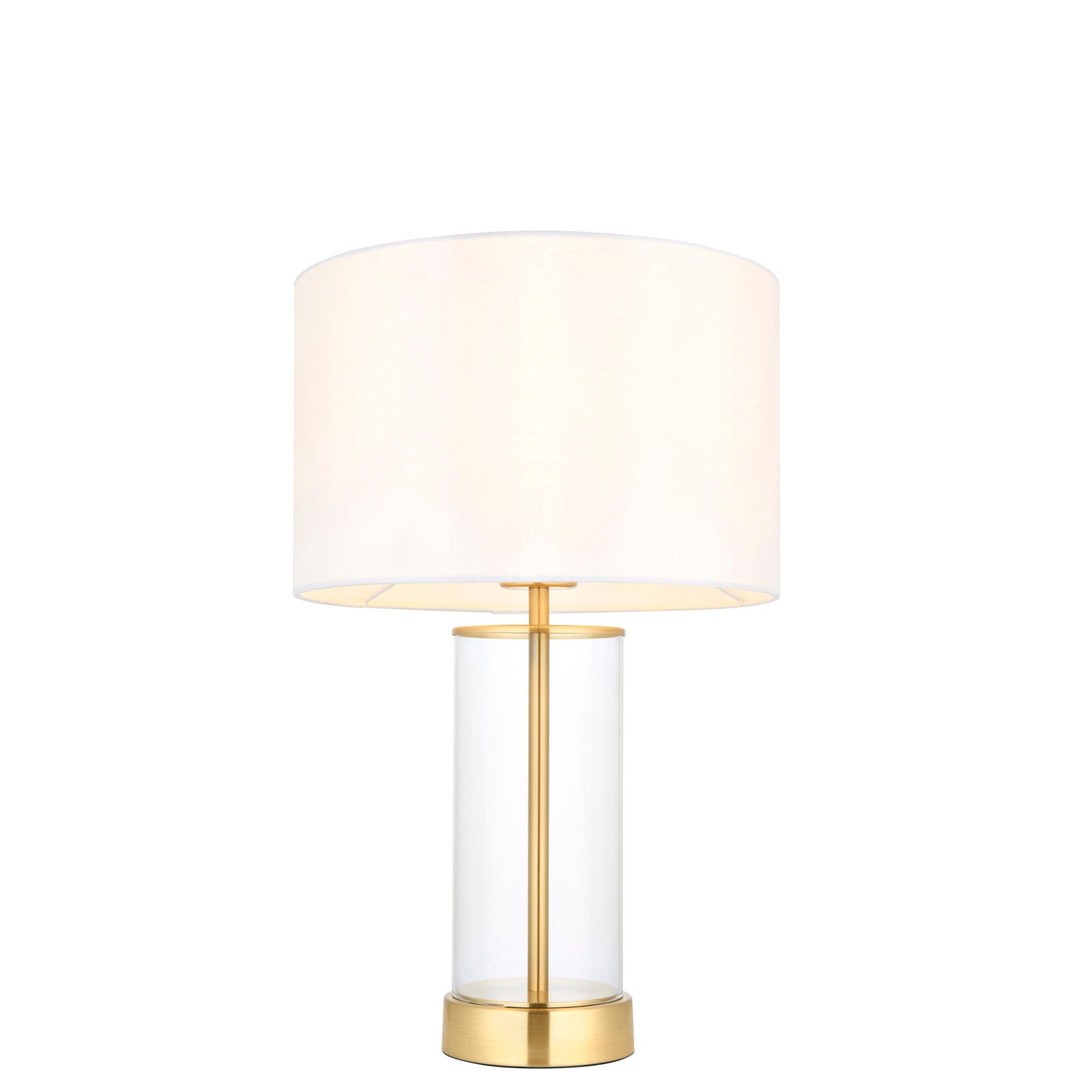 Lessina 1-Light Dimmable Table Lamp with Clear Glass Base & White Shade (Brushed Gold)