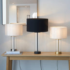 Lessina 1-Light Dimmable Table Lamp with Clear Glass Base & White Shade (Brushed Gold)