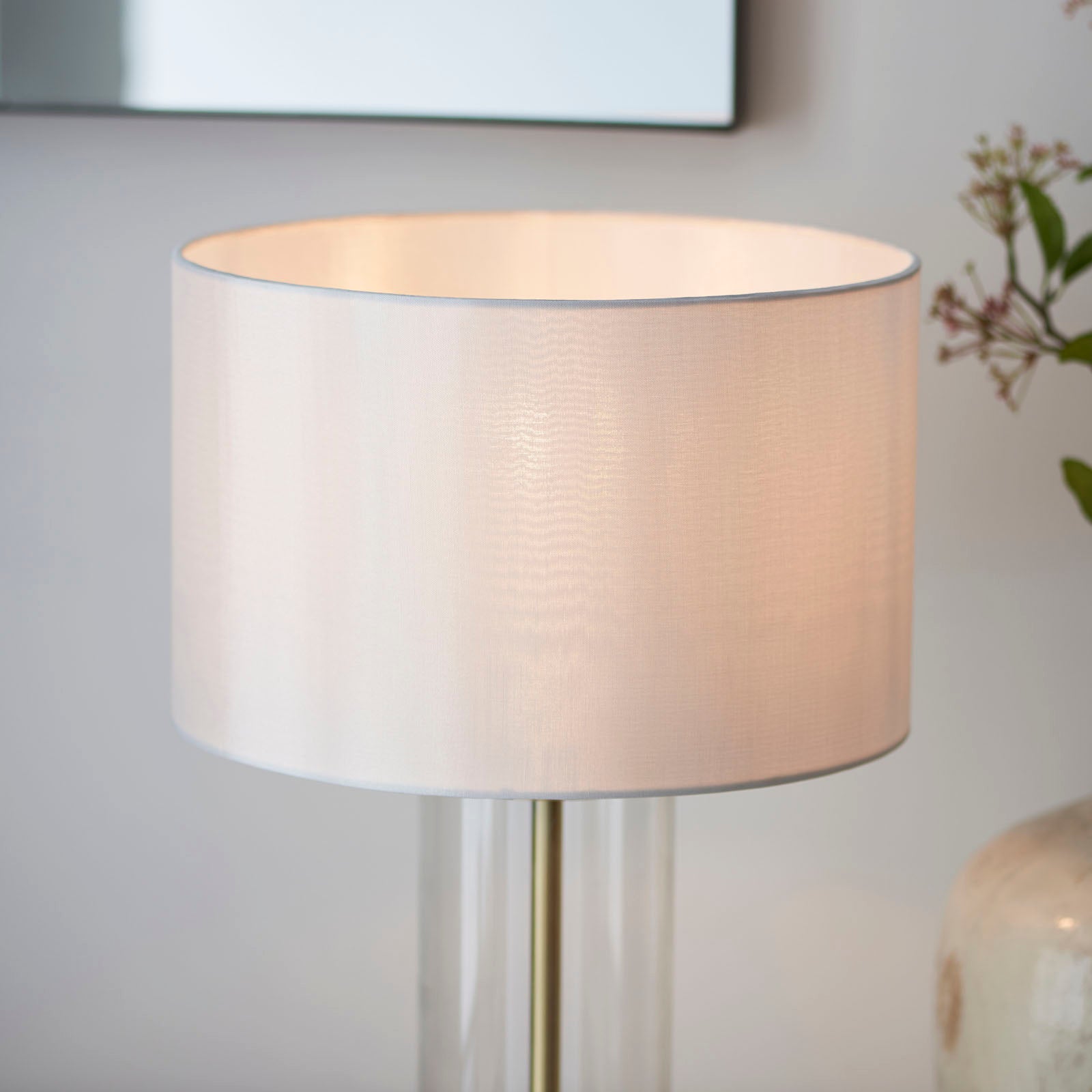 Lessina 1-Light Dimmable Table Lamp with Clear Glass Base & White Shade (Brushed Gold)