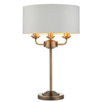 Highclere Antique Brass 3-Light Table Lamp with Vintage White Shade