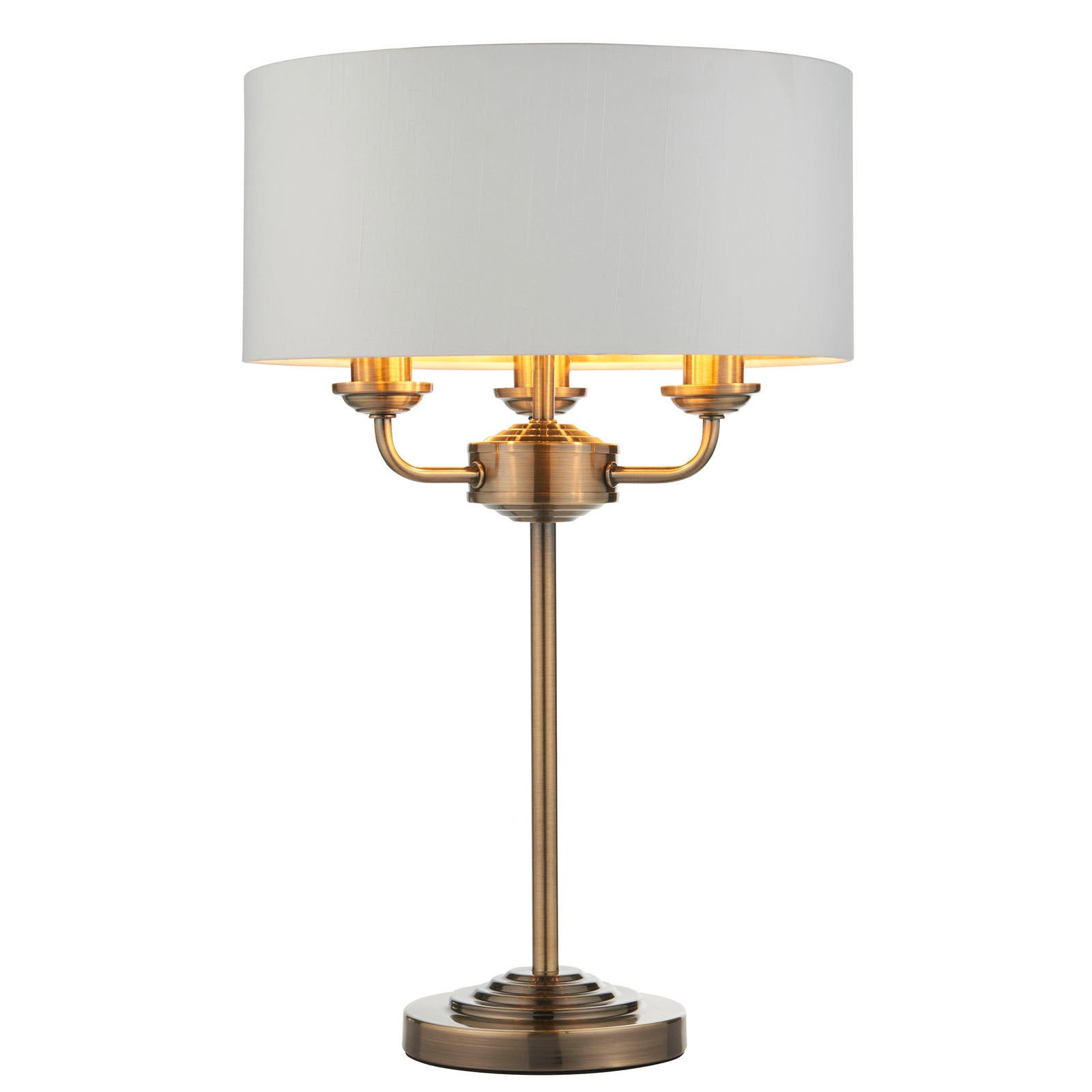 Highclere Antique Brass 3-Light Table Lamp with Vintage White Shade