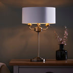 Highclere Antique Brass 3-Light Table Lamp with Vintage White Shade