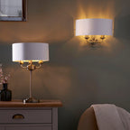 Highclere Antique Brass 3-Light Table Lamp with Vintage White Shade