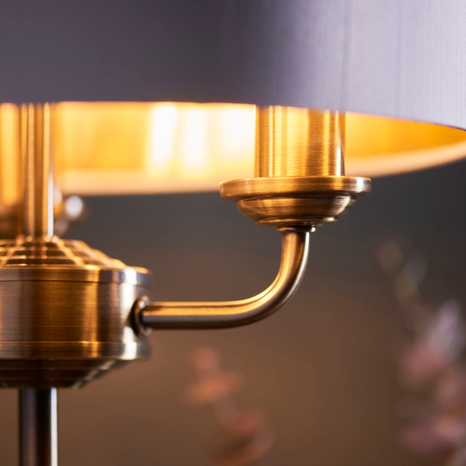 Highclere Antique Brass 3-Light Table Lamp with Vintage White Shade