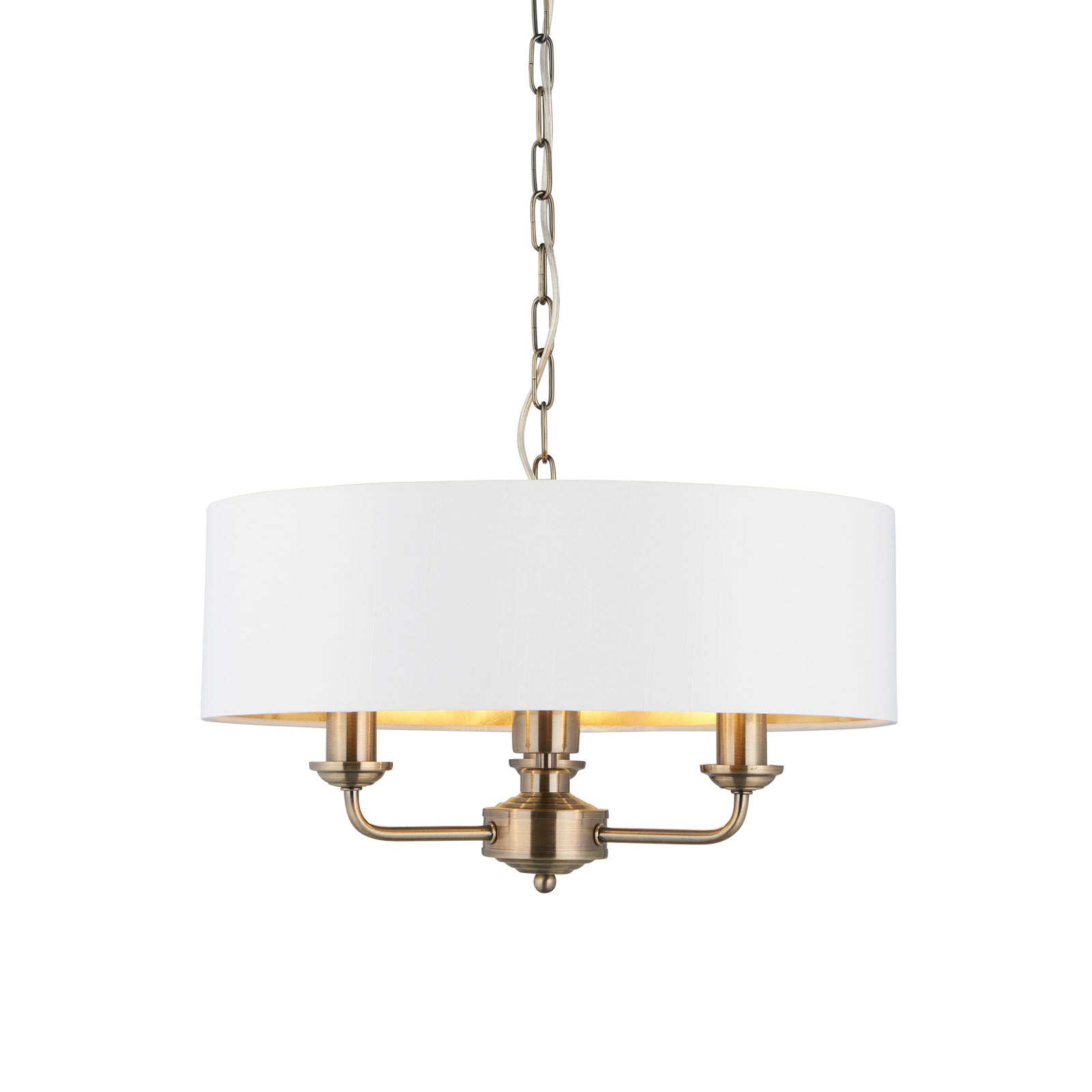Highclere Antique Brass 3-Light Pendant Light with Vintage White Shade