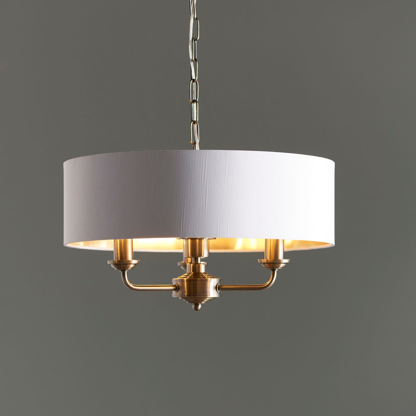 Highclere Antique Brass 3-Light Pendant Light with Vintage White Shade