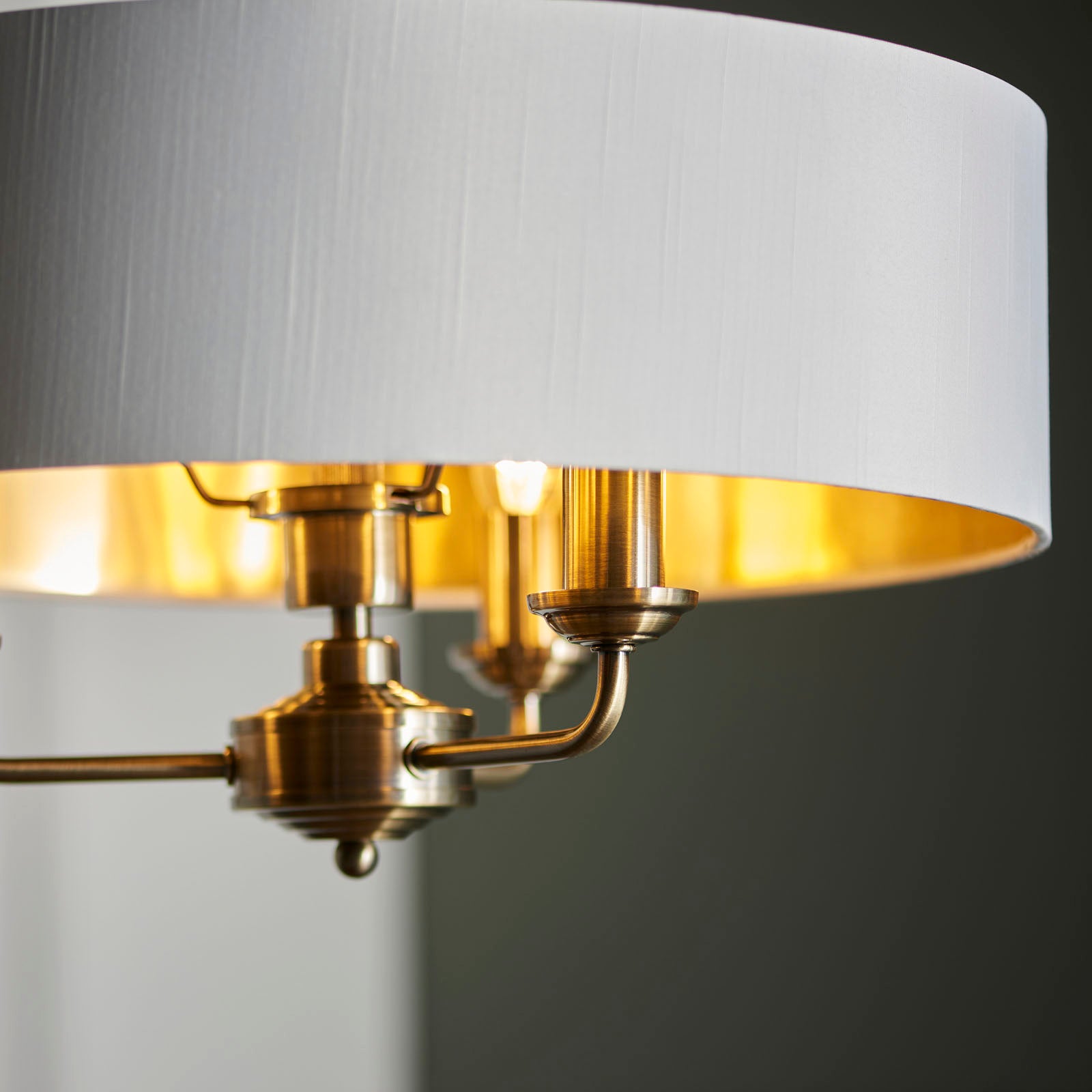 Highclere Antique Brass 3-Light Pendant Light with Vintage White Shade