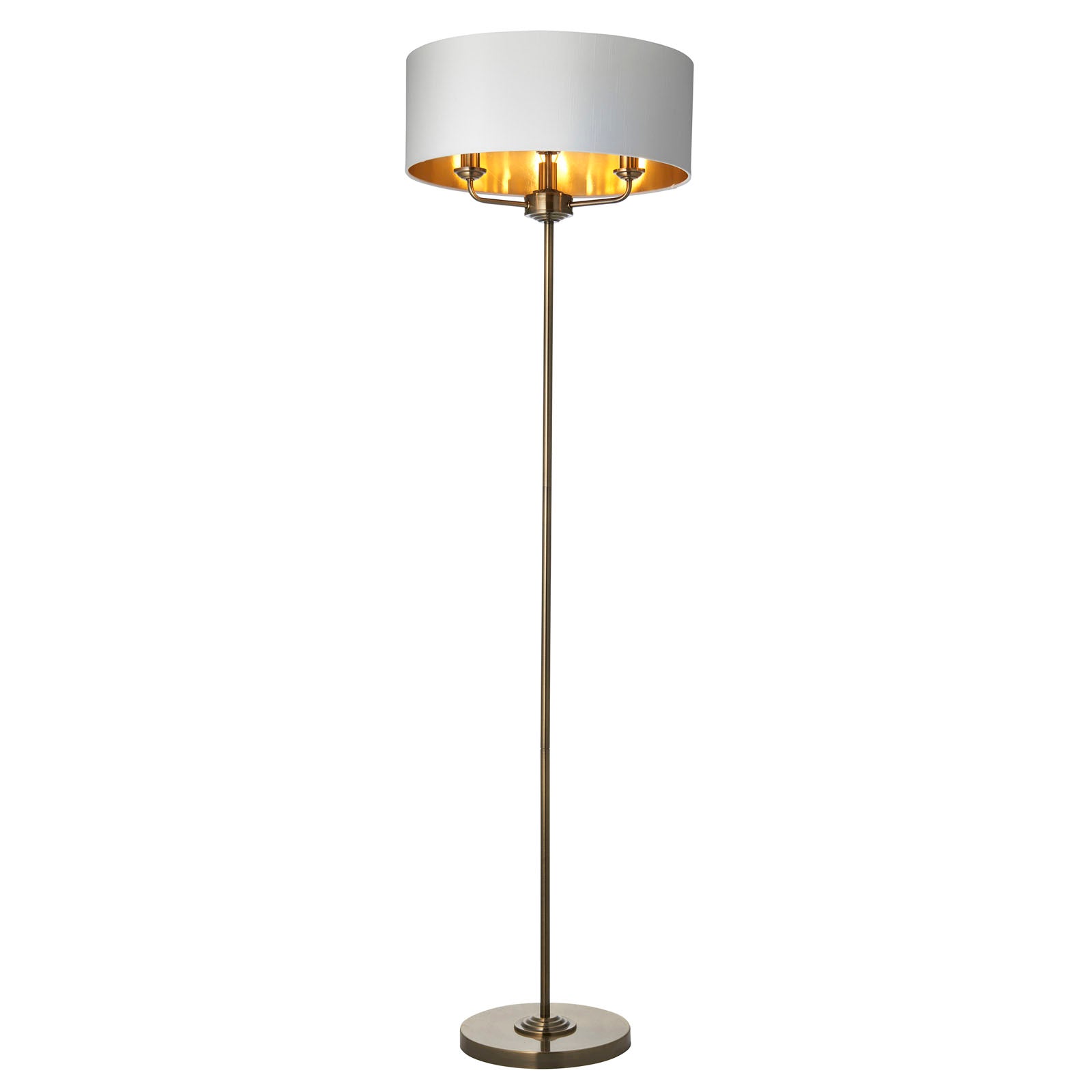 Highclere Antique Brass 3-Light Table Lamp with Vintage White Shade