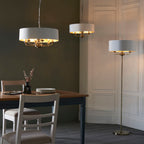Highclere Antique Brass 3-Light Table Lamp with Vintage White Shade