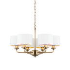 Highclere Antique Brass 6-Light Pendant Light with Vintage White Shades
