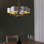 Highclere Antique Brass 6-Light Pendant Light with Vintage White Shades