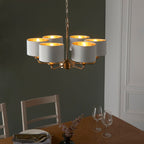 Highclere Antique Brass 6-Light Pendant Light with Vintage White Shades